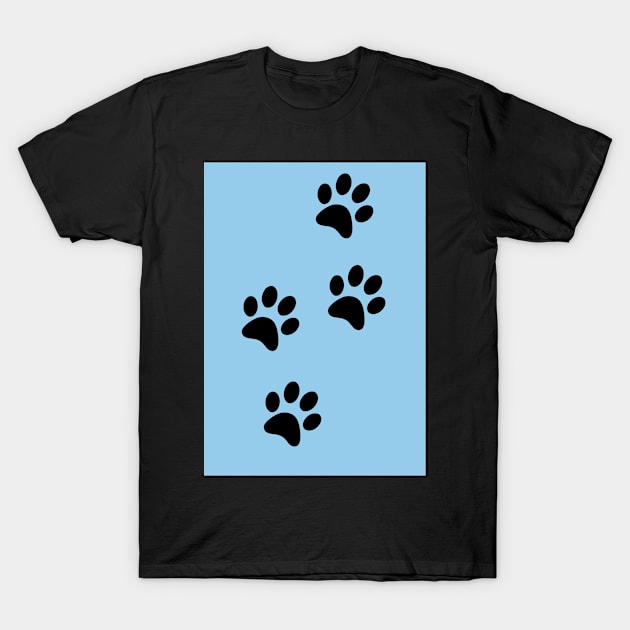 Black Pawprints on Light Blue T-Shirt by Blue Butterfly Designs 